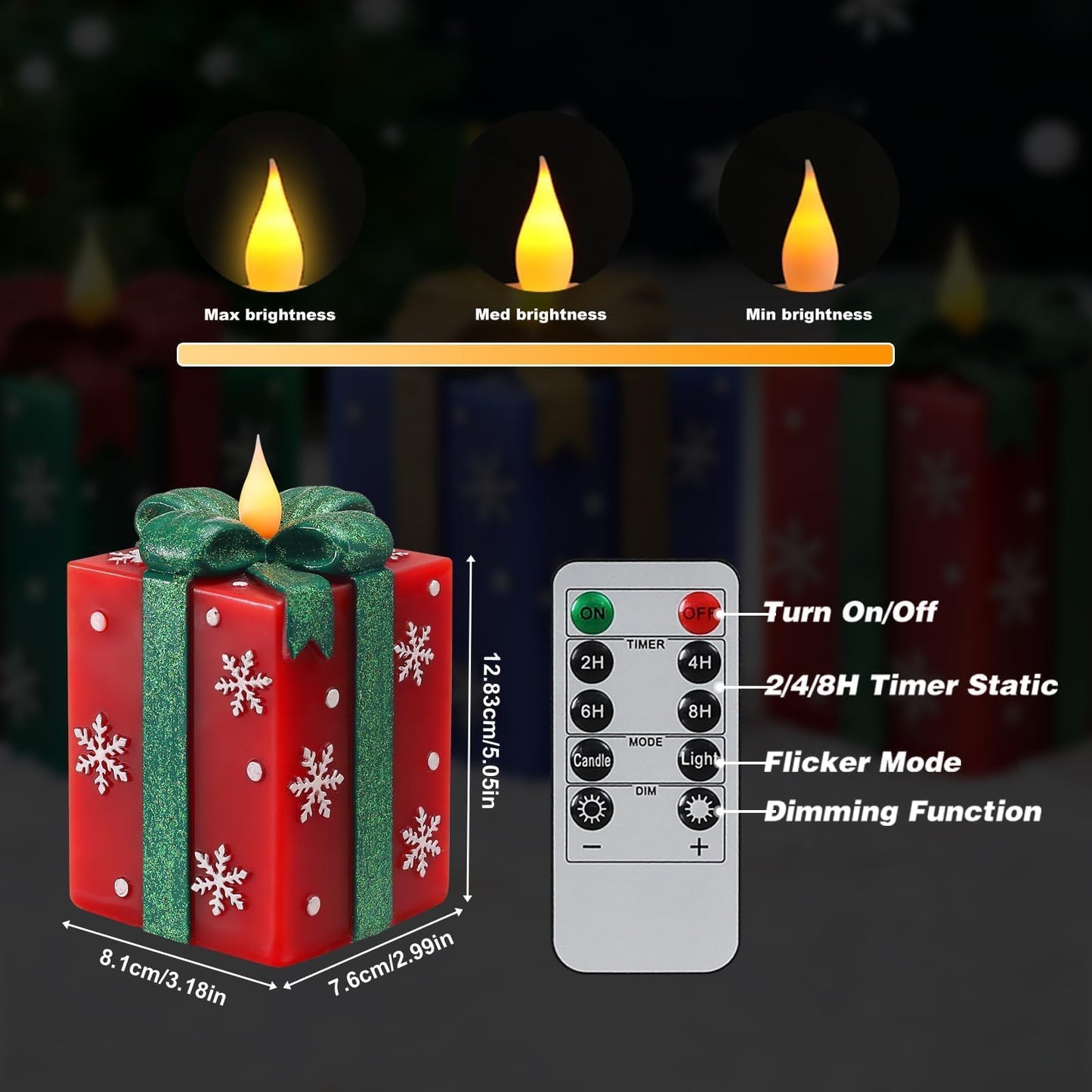 LCZLUMIPRO 3 Pcs Elegant Gift Box Flameless Candles with Remote Timer - Hand-Painted Real Wax LED Candles, Battery Operated for Christmas, Home, Party Decor (Red/Green/Blue)