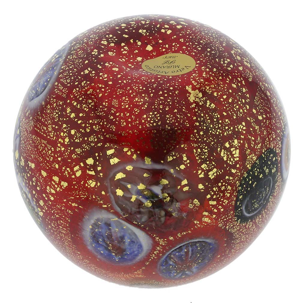 GlassOfVenice Murano Glass Millefiori Votive Candle Holder - Red