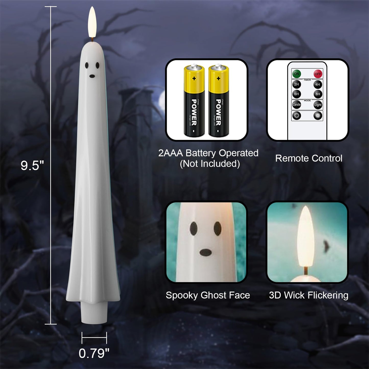 DRomance Flickering Flameless Taper Candles with Remote and Timer, 2 Pack Battery Operated LED Taper Candles 3D Wick Plastic Dripping Effect Dinner Halloween Indoor Decor(Orange, 0.78" D x 9.65" H)