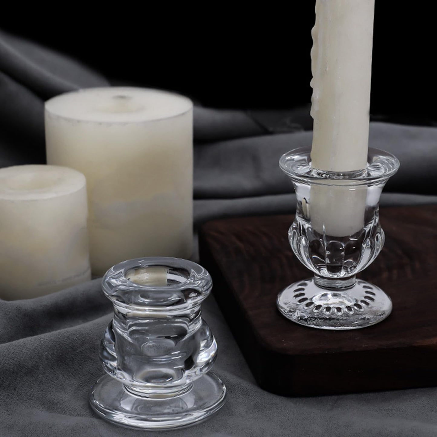 Sophisticated Glass Taper Holders Set of 2 for Wedding Celebration & Festival Home Decors Clear Accessories Wedding Table Decors