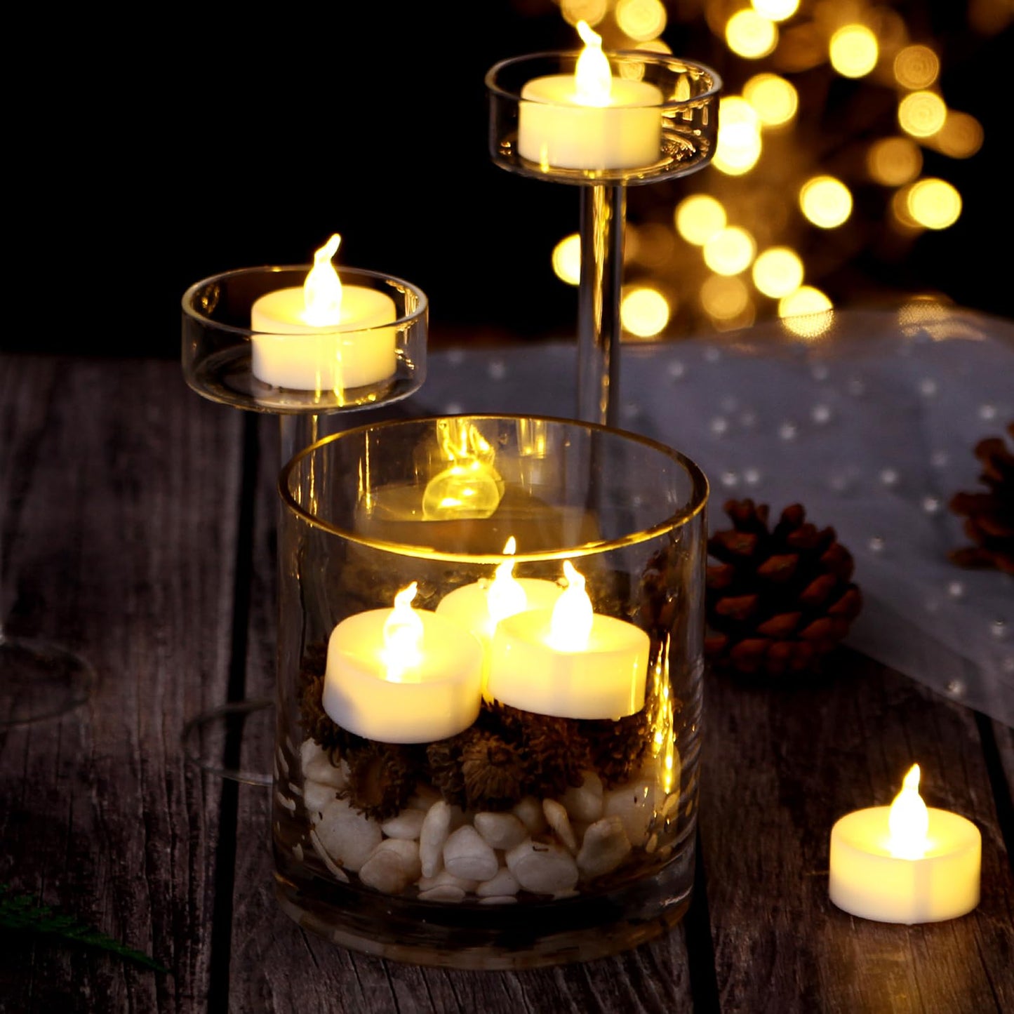 AGPTEK No Flicker Flameless LED Tealights Candles Battery-Operated Long Lasting Tealights for Wedding Holiday Party Home Decoration 24pcs (Warm White)