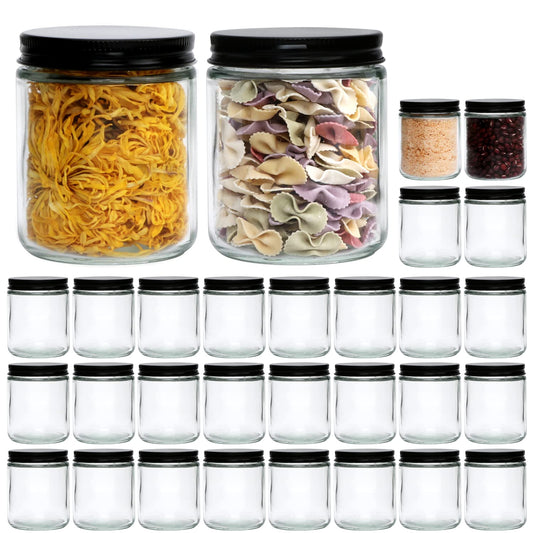 Encheng 8 OZ Glass Jars with Metal Lids,Clear Round Empty Candle Jars with Airtight Lids,Small Mason Canning Jars for Food,Candle,Honey,Candy,30 Pack.