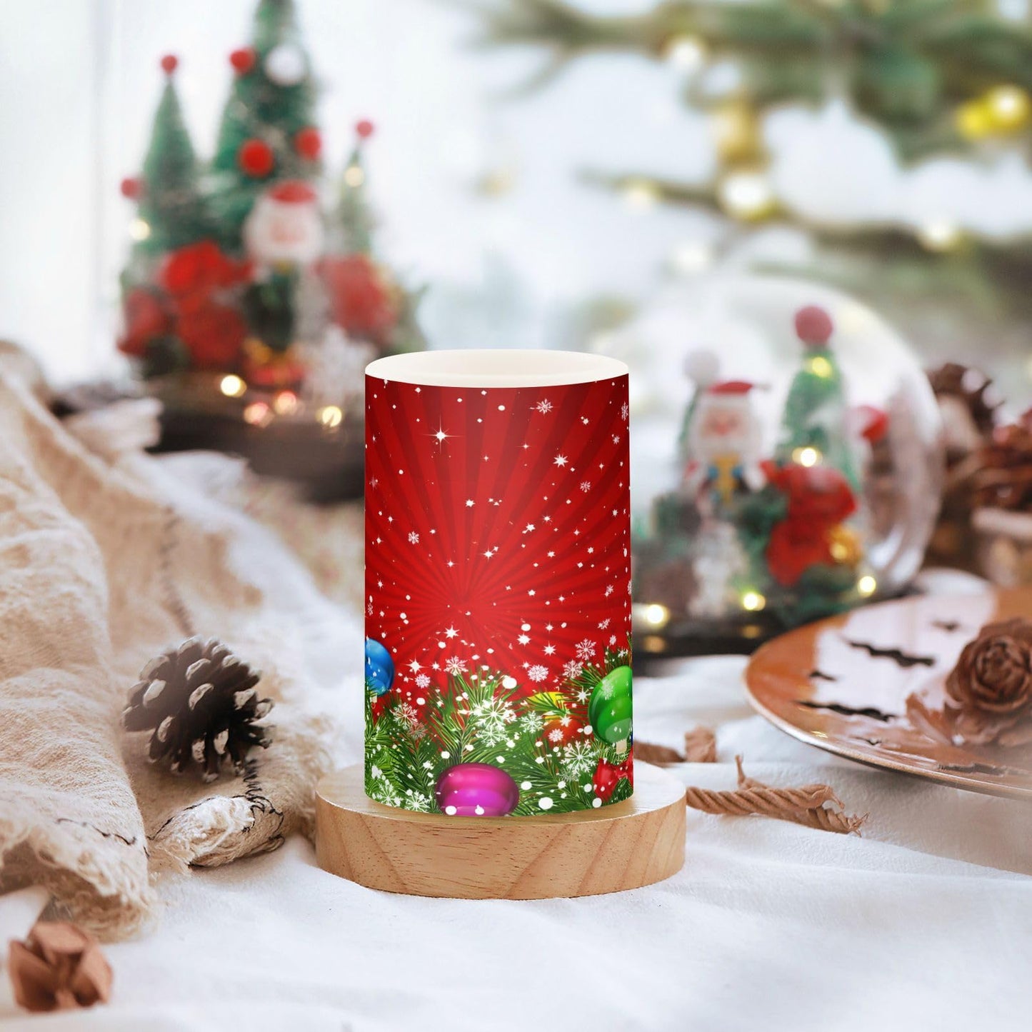 ALAZA Christmas Tree Decoration and Snowflakes Red Flickering Flameless Candles Battery Operated with Remote Timer,Tea Light Candles LED Pillar Votive Candles Set of 2 for Outdoor Indoor Decorations