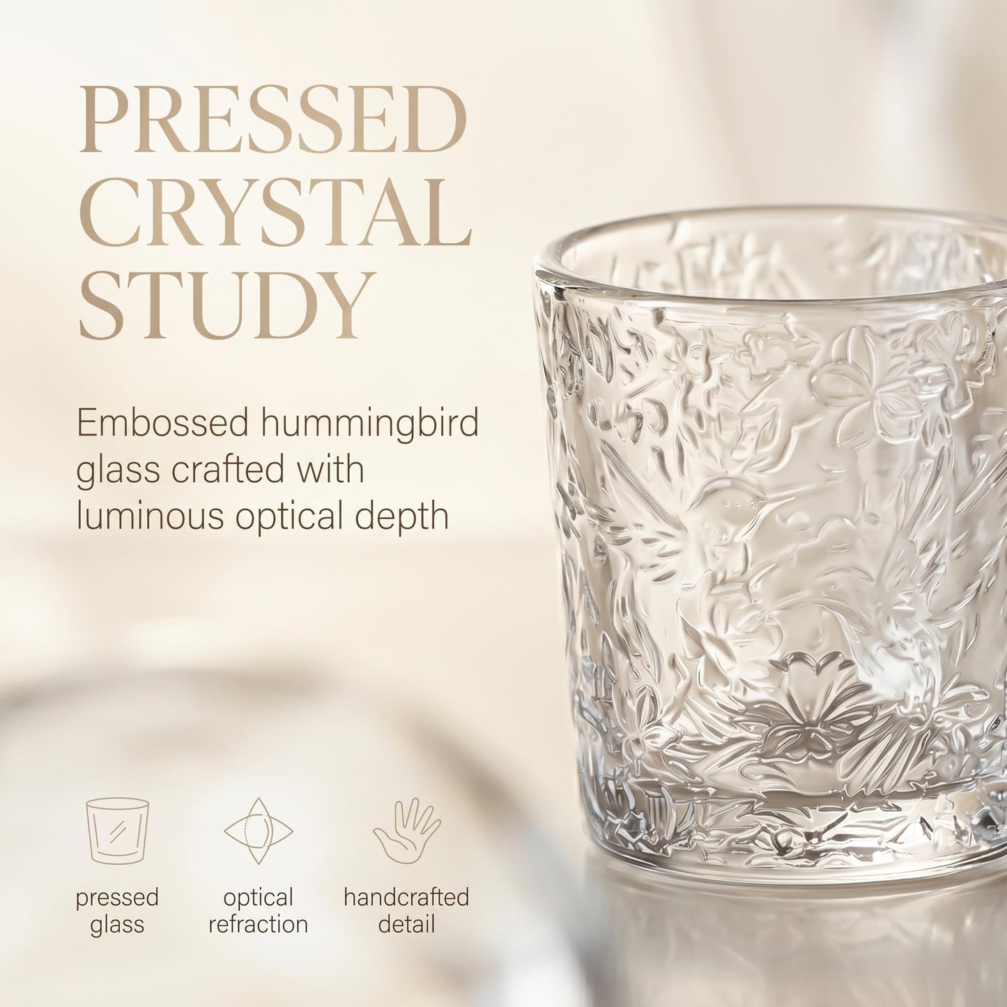 6 Pack Hummingbird Embossed Glass Candle Holders Votive Tealight Holders with Patent Design, Decorative Cups for Wedding Centerpieces, Parties, and Home Decor (Crystal Clear)