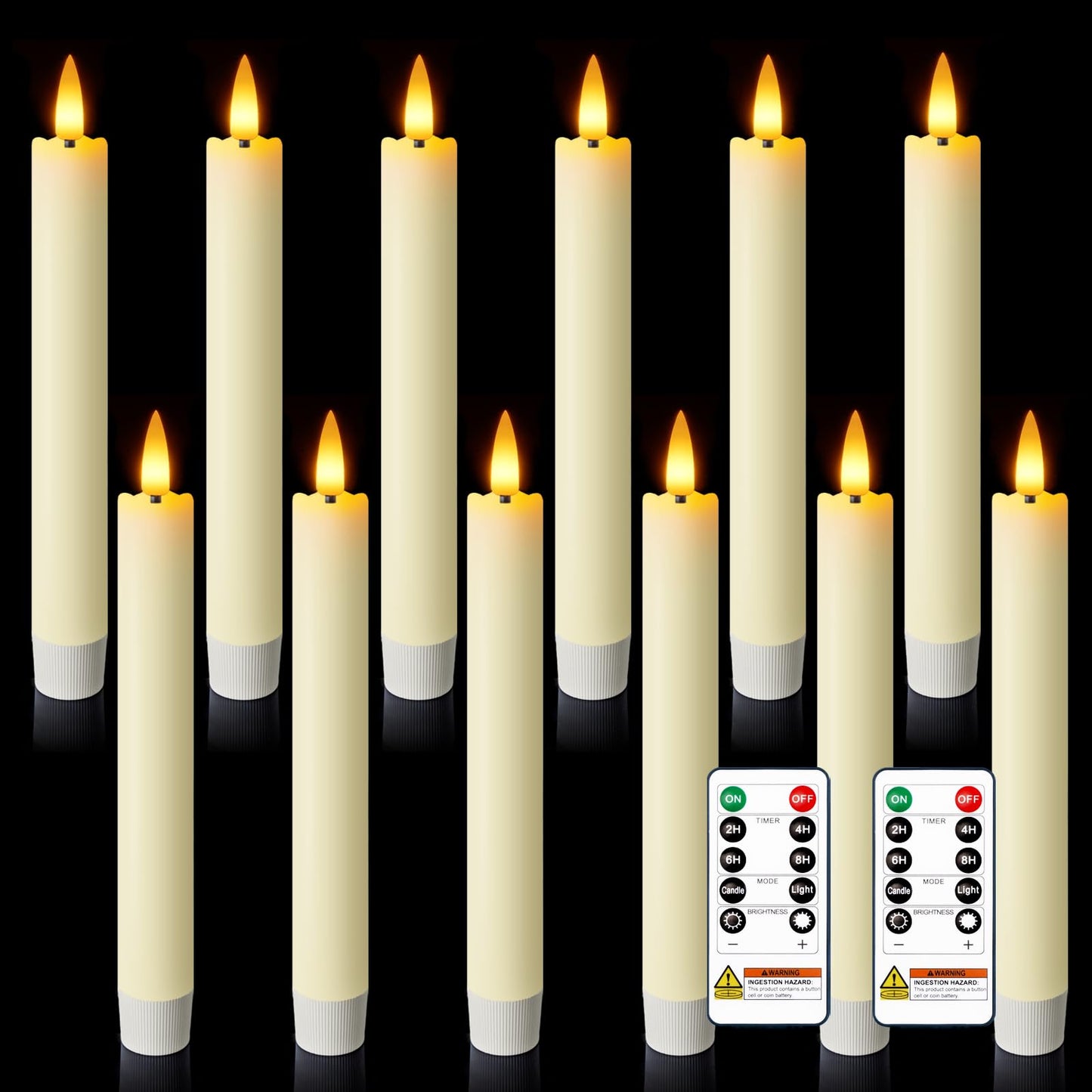 Meigic 7 Inches Flameless Taper Candles with Remote Timer, Real Wax Ivory Short Led Candlesticks, 3D Wick Light Battery Operated Candlesticks for Christmas Home Wedding Table Decor, 12 Pcs