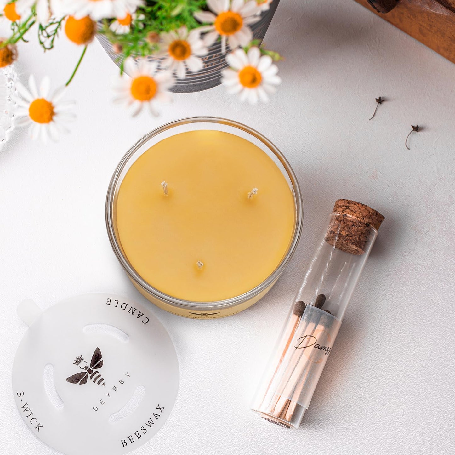 DEYBBY Large Beeswax Jar Candle - 3 Wick Beeswax Candle Gift - Handpour Candle with Natural Honey Scent, 22 Hours Burning