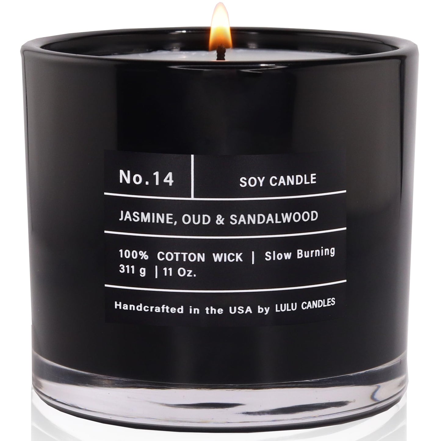 Lulu Candles | Jasmine, Oud & Sandalwood | Luxury Scented Soy Jar Candle | Hand Poured in The USA | Highly Scented & Long Lasting (11 Oz.)