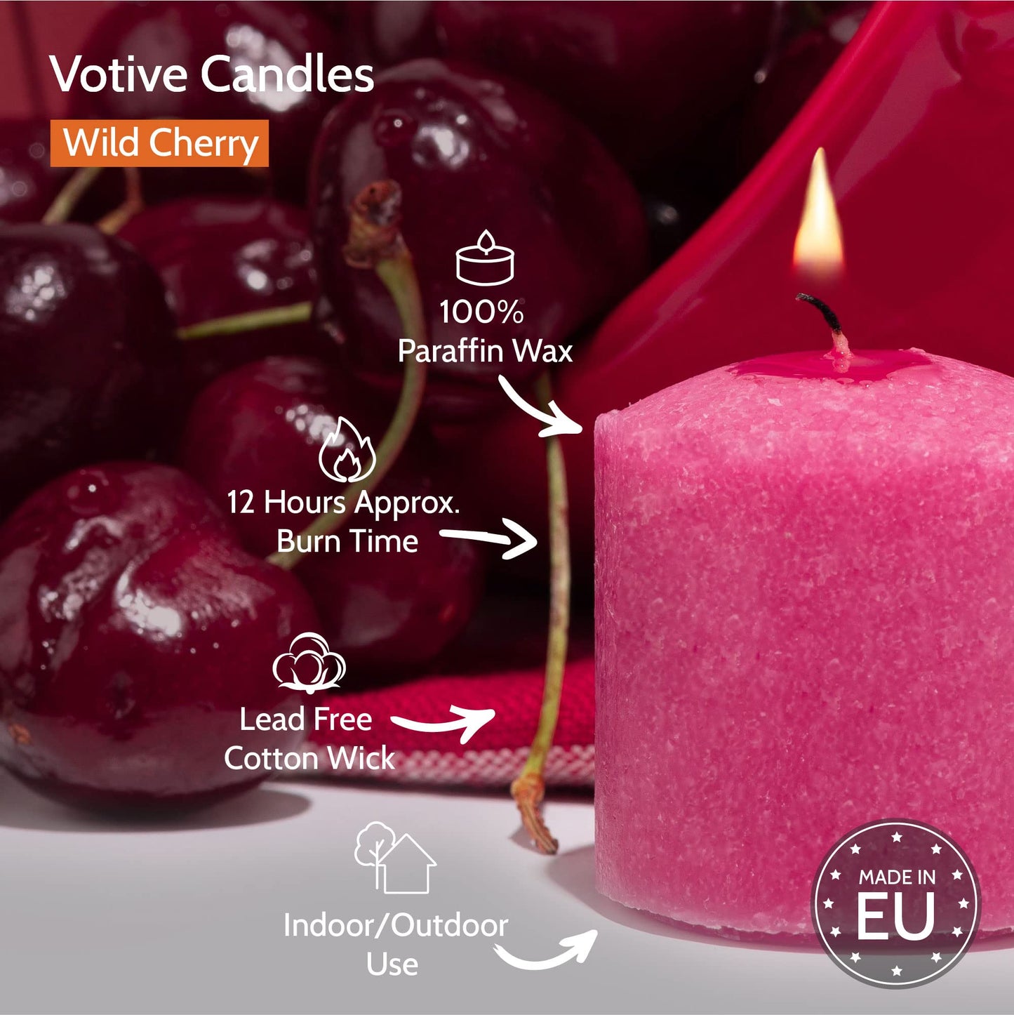 HYOOLA Scented Votive Candles - Wildcherry Votive Candles -12 Hour Burn Time - 9 Pack - European Made