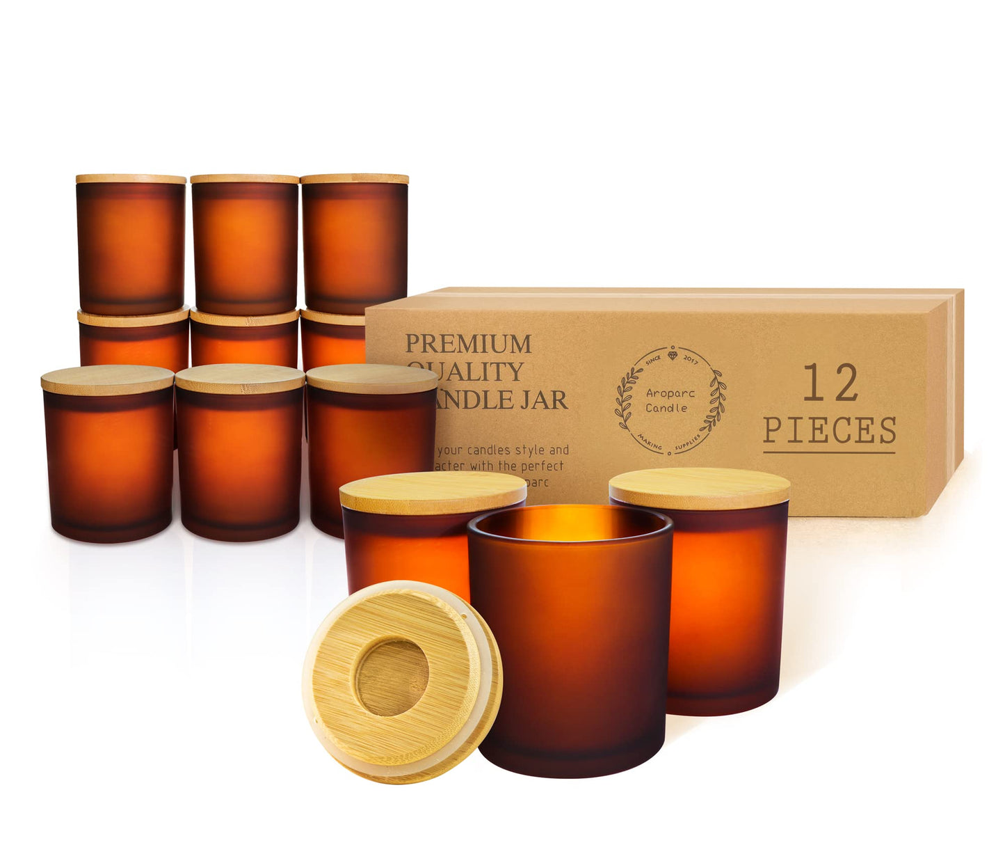 Aroparc 12 Pack Candle Jars for Making Candles, 10 OZ Empty Candle Jars with Lids, Bulk Candle Containers - Frosted Brown