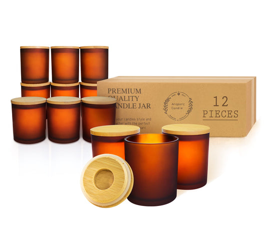 Aroparc 12 Pack Candle Jars for Making Candles, 10 OZ Empty Candle Jars with Lids, Bulk Candle Containers - Frosted Brown