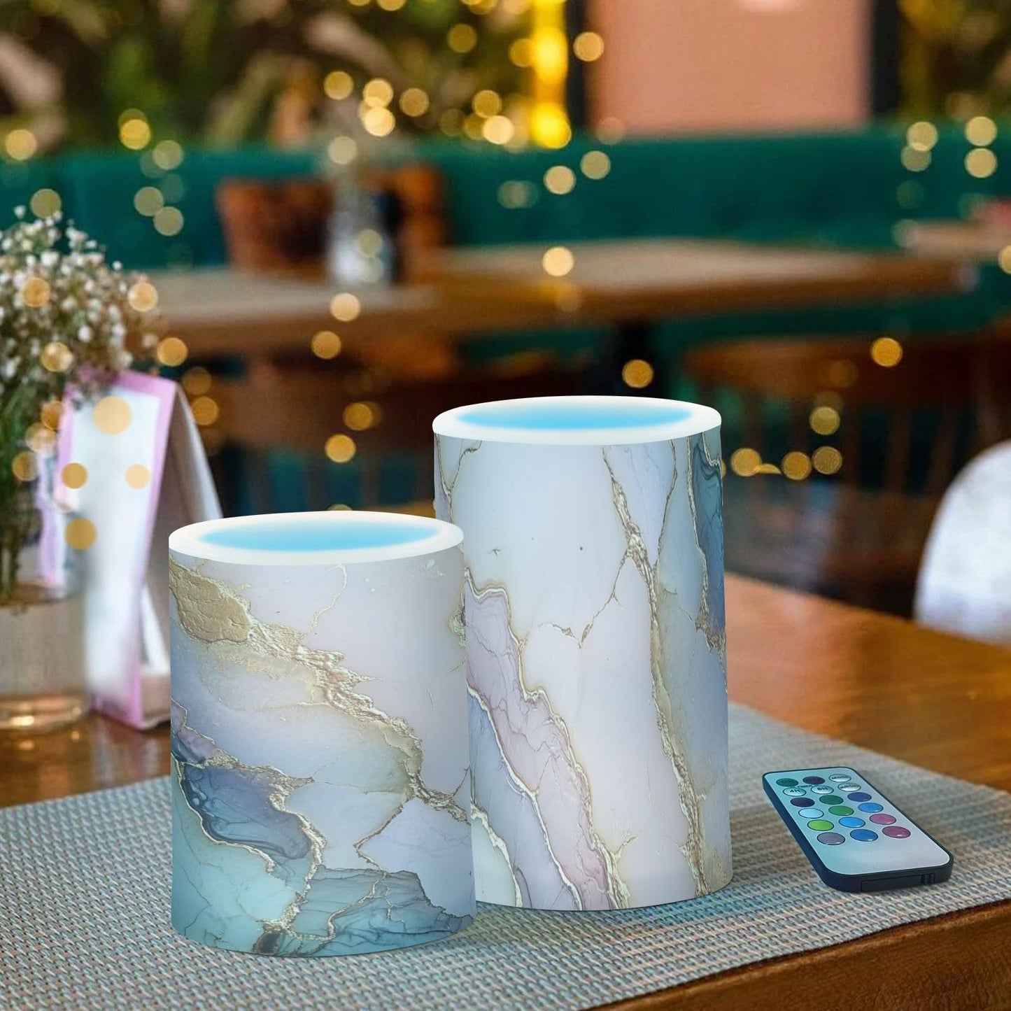 Flameless Flickering Candles Battery Operated Pillar Candles Set for Table Marble Blush Neutral