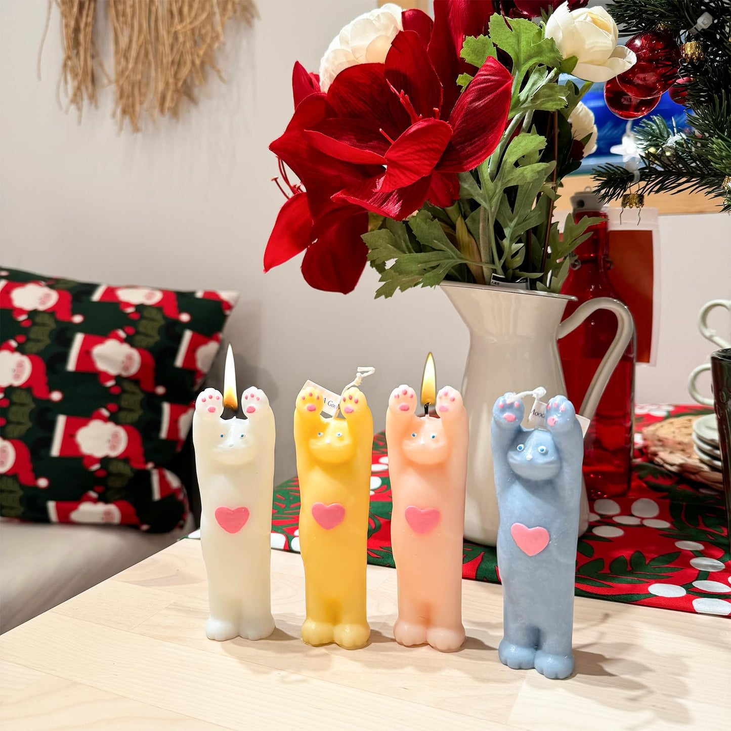 4 Pack Cute Cat Candle Set, Aroma Soy Wax Decorative Candle, Handcrafted Natural Scented Aesthetic Candle Set for Table Photo Prop Birthday Gift, Prefect for Meditation Stress Relief Mood Boosting
