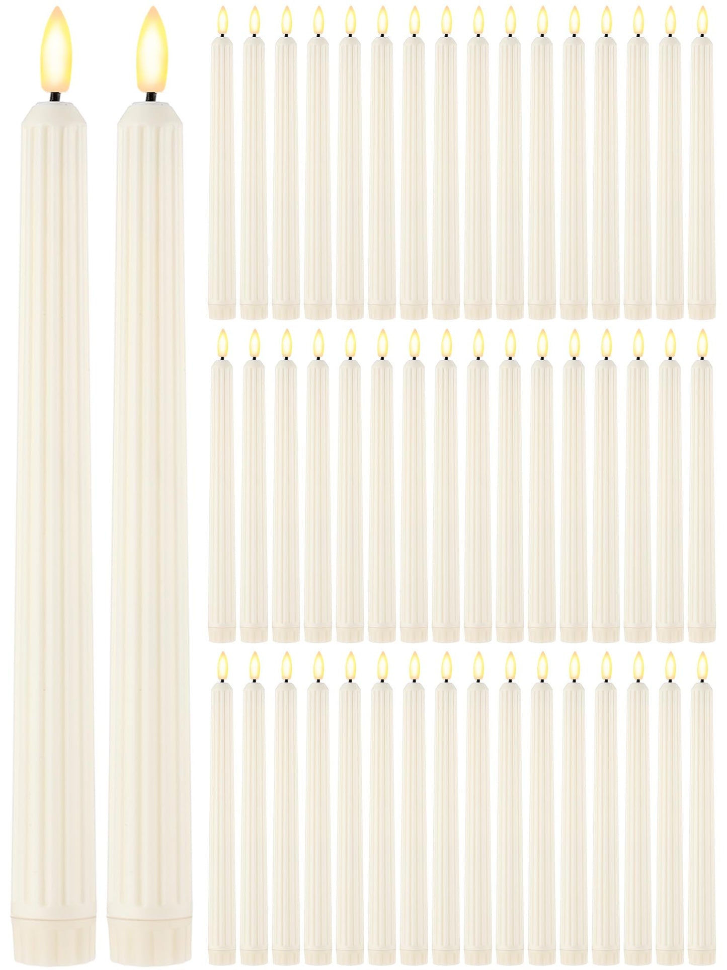 Retisee 50 Pcs 11 Inch Flameless Taper Candles LED Candles Bulk Battery Operated Taper Candle Flickering LED Candlesticks for Valentines Birthday Wedding Party Decor (Roman Style, Ivory)