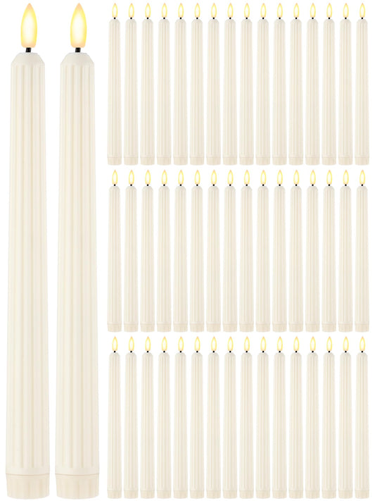 Retisee 50 Pcs 11 Inch Flameless Taper Candles LED Candles Bulk Battery Operated Taper Candle Flickering LED Candlesticks for Valentines Birthday Wedding Party Decor (Roman Style, Ivory)