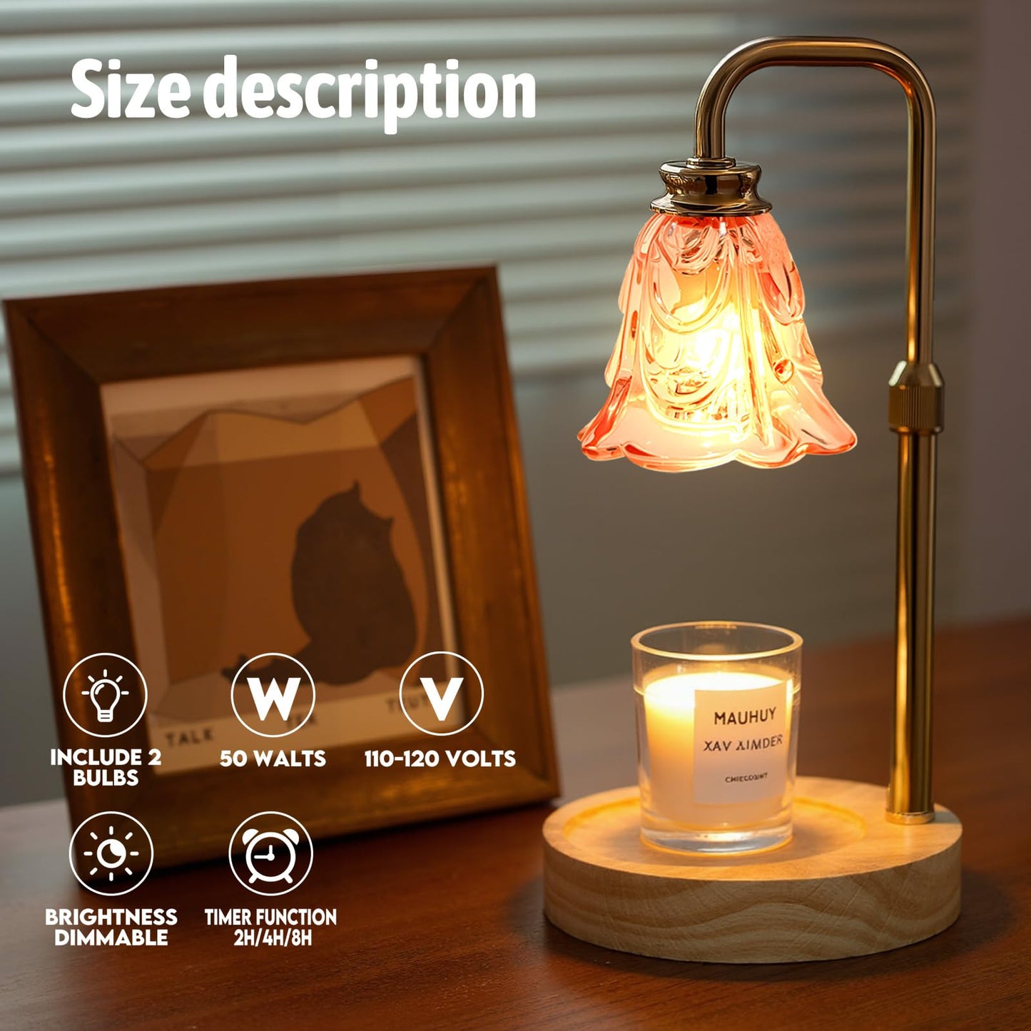 Droyek Candle Warmer Lamp with Timer Electric Adjustable Height Candle Warmer Dimmable Wax Warmer Lamp Jar Candles with 2 Bulbs for Home Decor & Office