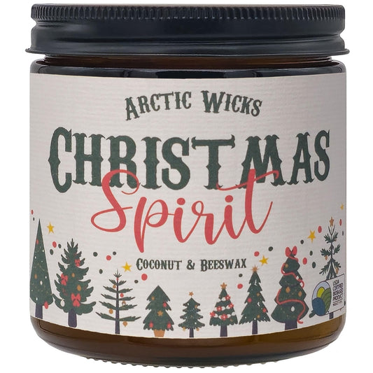 Arctic Wicks Handcrafted Candles | Non Toxic Coconut Beeswax Candles 16oz Double Wick | 100% USDA Certified Biobased, Handmade, Premium Waxes, Non-Toxic (Christmas Spirit, 16oz Amber Jar)