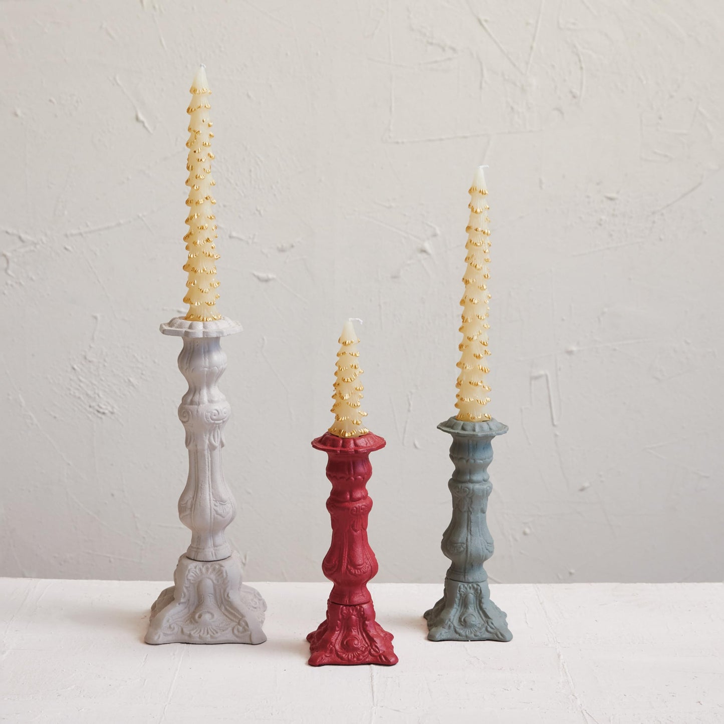 Creative Co-Op Embossed Cast Aluminum Taper Candleholder, Grey