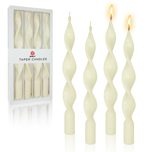 10 Inches Spiral Taper Candles Colorful Twisted Candle Dripless Long Candles, Handmade Candlesticks for Wedding Dinner Decor, Set of 4(Ivory)