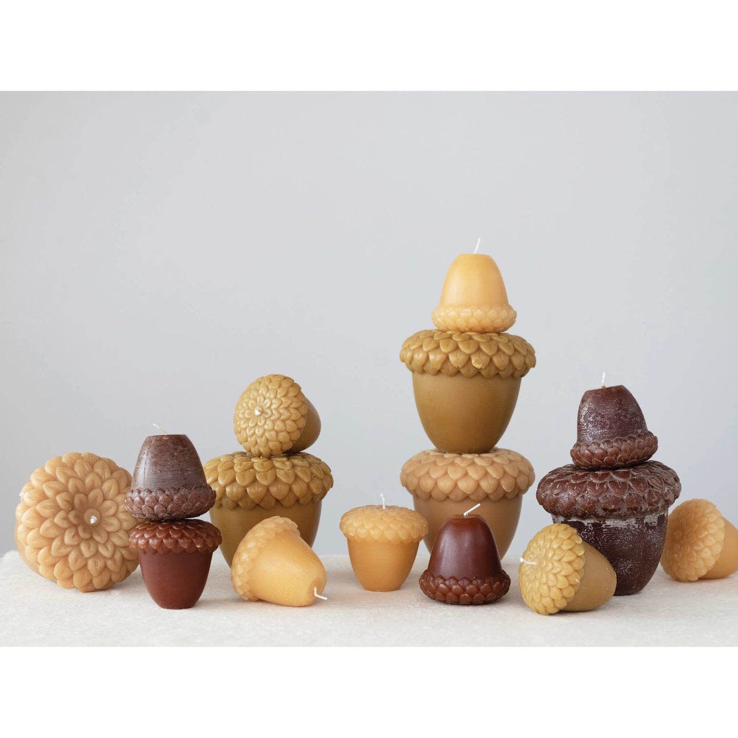 Creative Co-Op Unscented Acorn Shaped Candle in Powder Finish, Beige