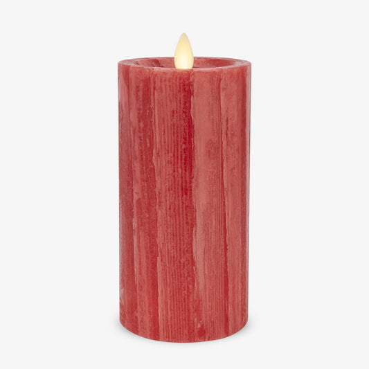 Luminara Selenite Looking Flameless Candle, Holiday Red 3" x 6.5", Battery Operated Real Wax Moving Flame LED Pillar w/Timer, Home Decor Unscented