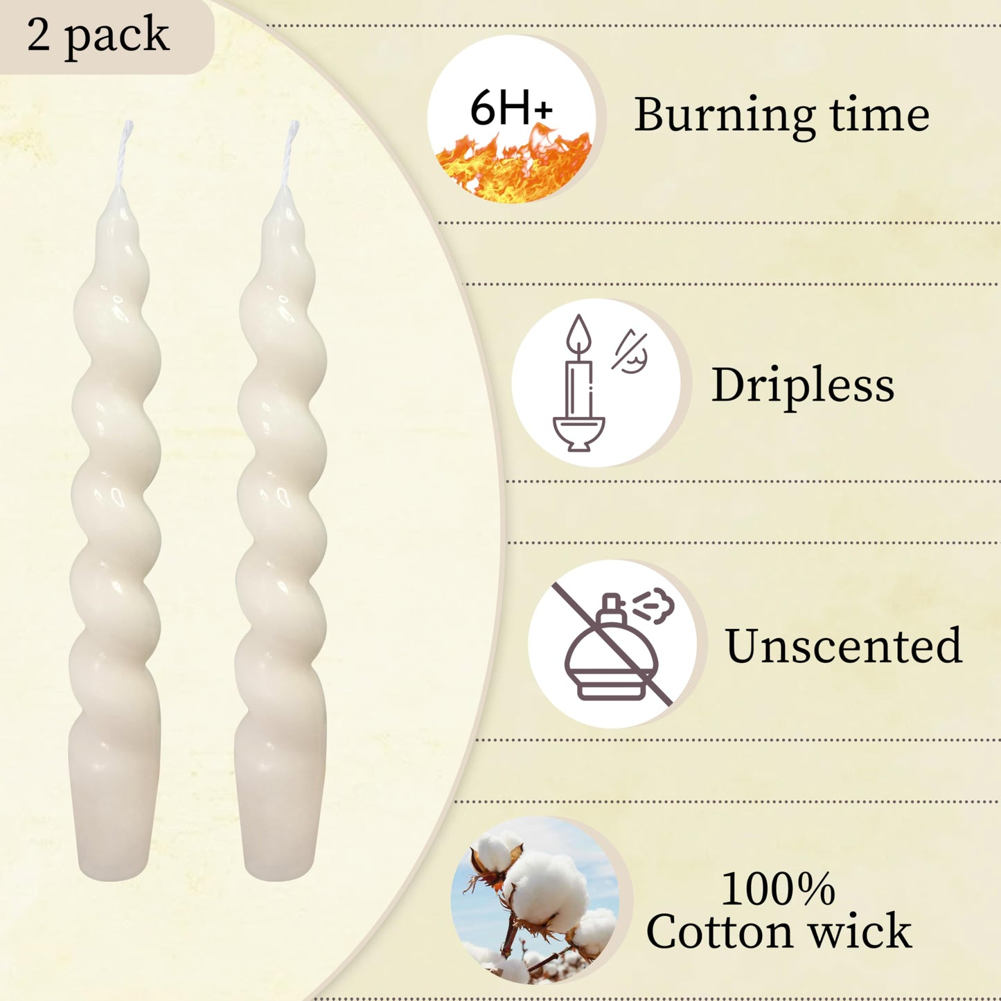 Spiral Taper Candles Stick Curve Unscented White Dinner Candle Twisted Candlesticks for Wedding Home Decor Holiday Relaxation Ambiance & Special Occasions
