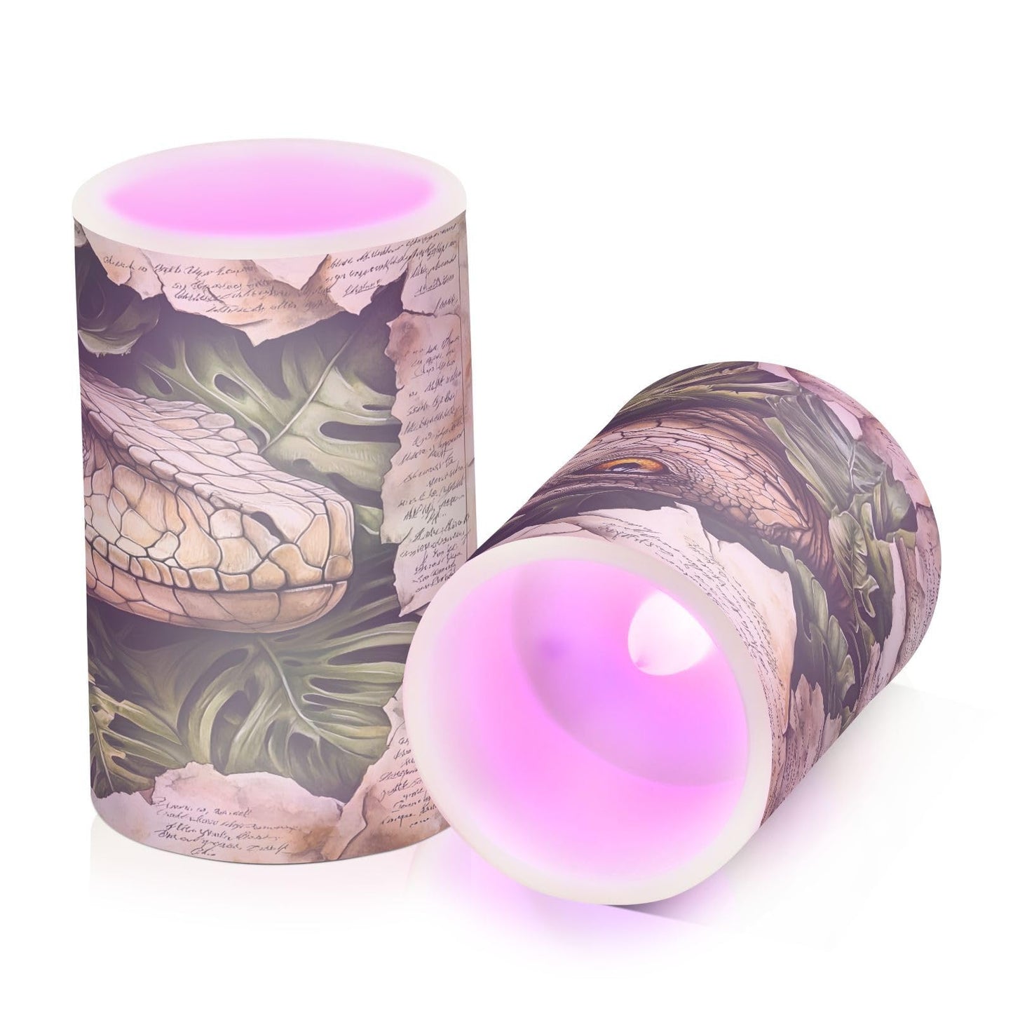 ALAZA Flameless Candles with Remote Timer,Dinosaur Palm Leaves Battery Operated Candles Set of 2 LED Tea Lights Flickering Pillar Votive Candles for Indoor Outdoor Decor