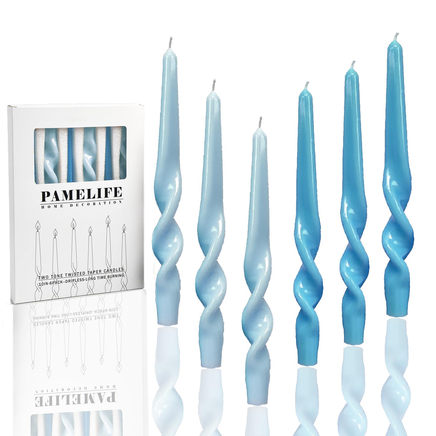 PAMELIFE Spiral Taper Candles - Set of 6 Twisted Candle 9.5 Inch Tall for Home Decoration Holiday Wedding Party