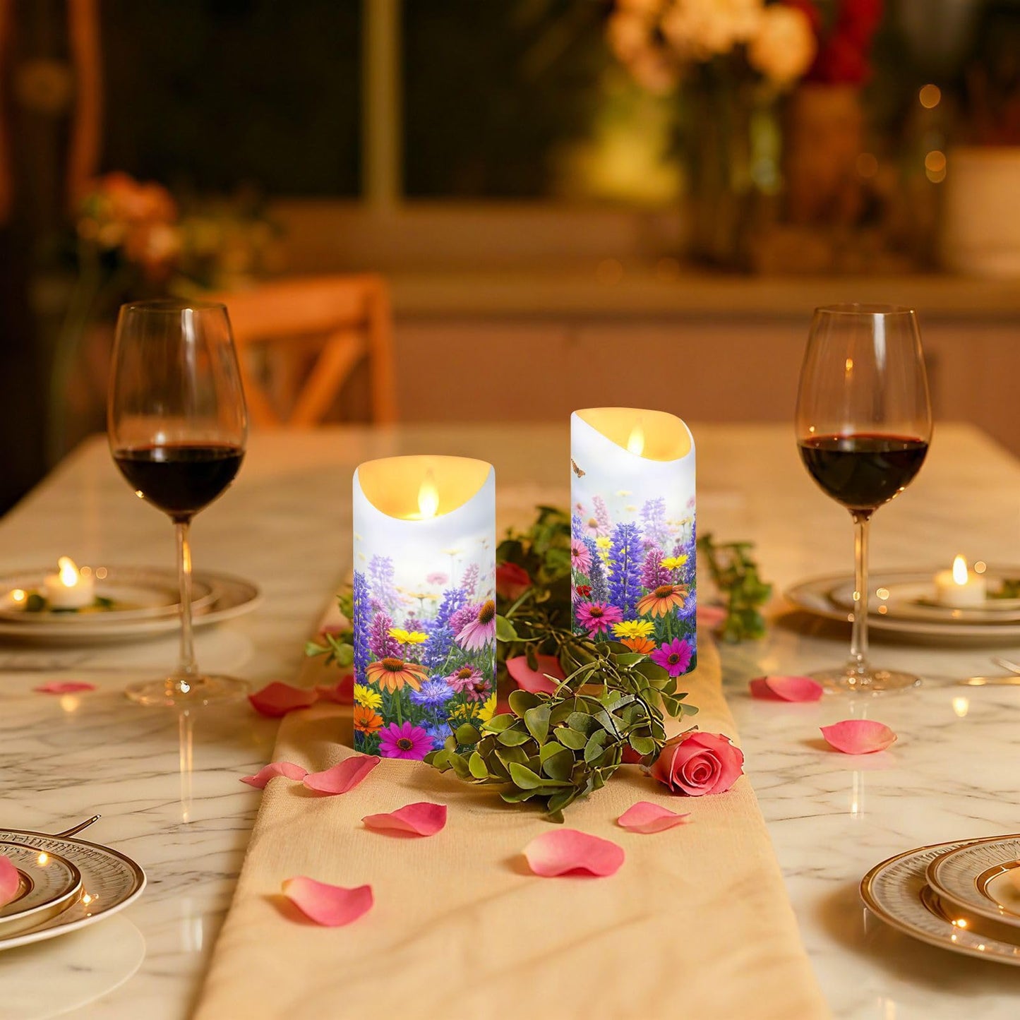 Flameless Candles Set of 2 Vibrant Spring Flowers Realistic LED Candles with Remote Battery Operated Holiday Decorations