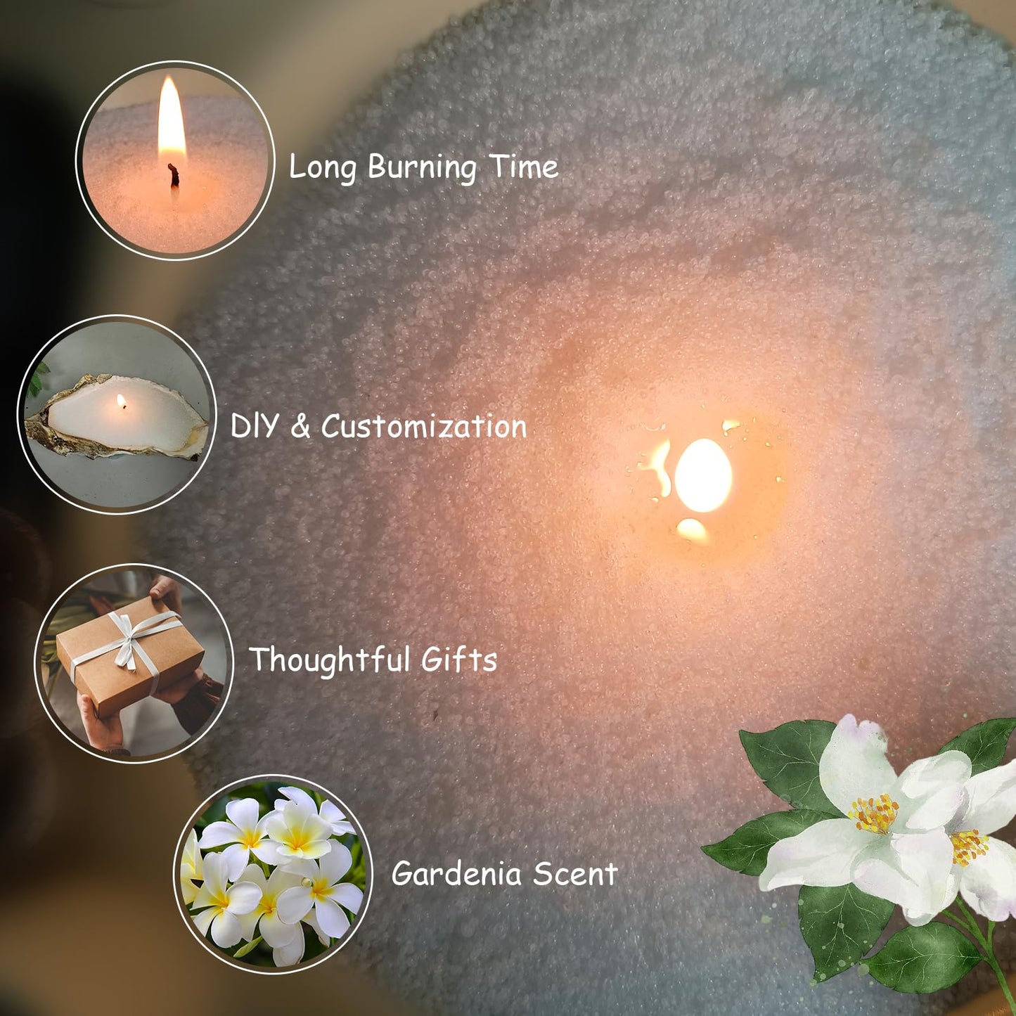 Pearled Candles with 30 Wicks - 18 Oz YUKCAXDLS Gardenia Whisper Scented DIY Pearleds Wax Refillable for Making Lasts up to 100+ Hours of Steady Burn Smokeless - White