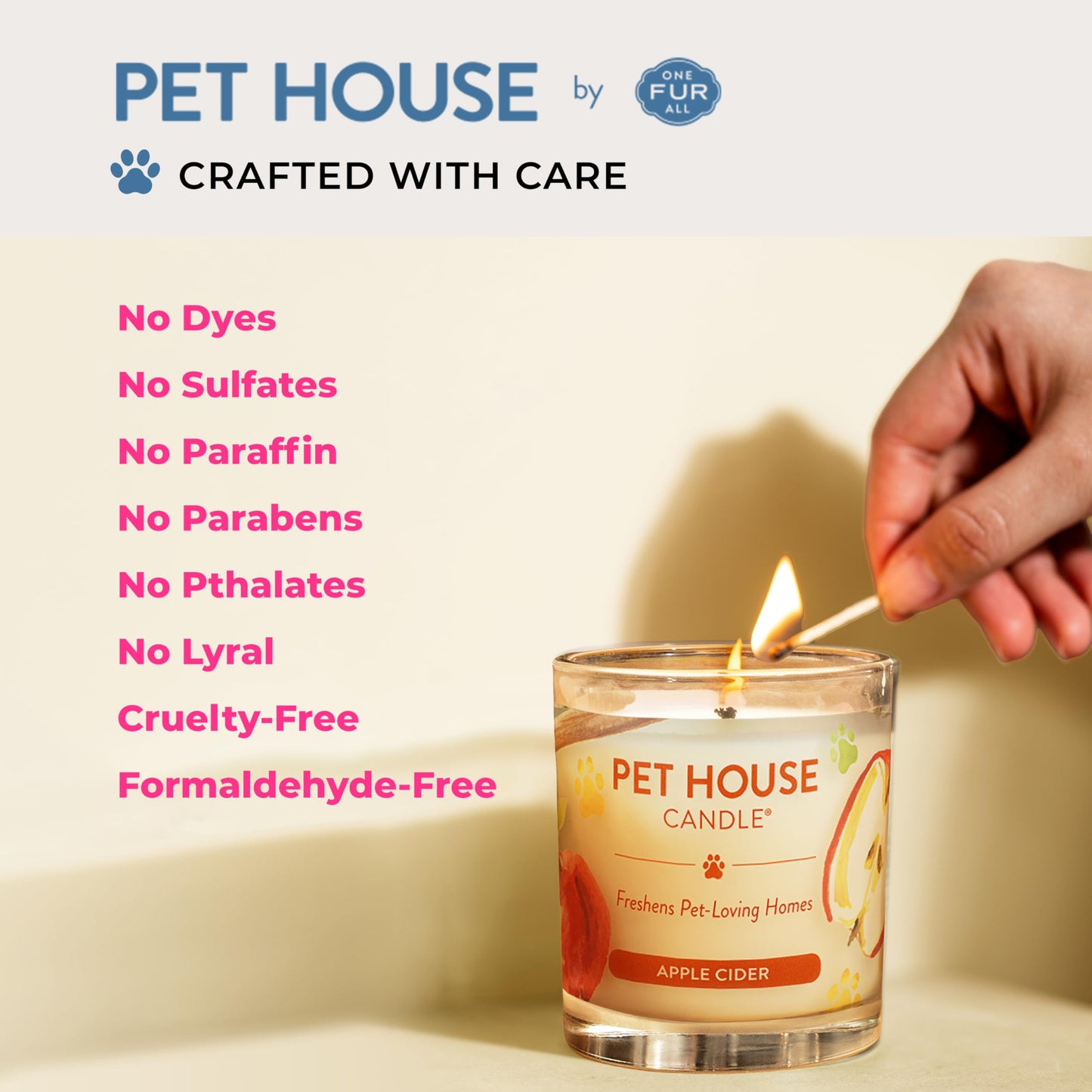 Pet House Candles, Scented Candles for Pet Homes, Natural Plant-Based, 60 Hour Burn Time - Pink Sugar, 9 oz