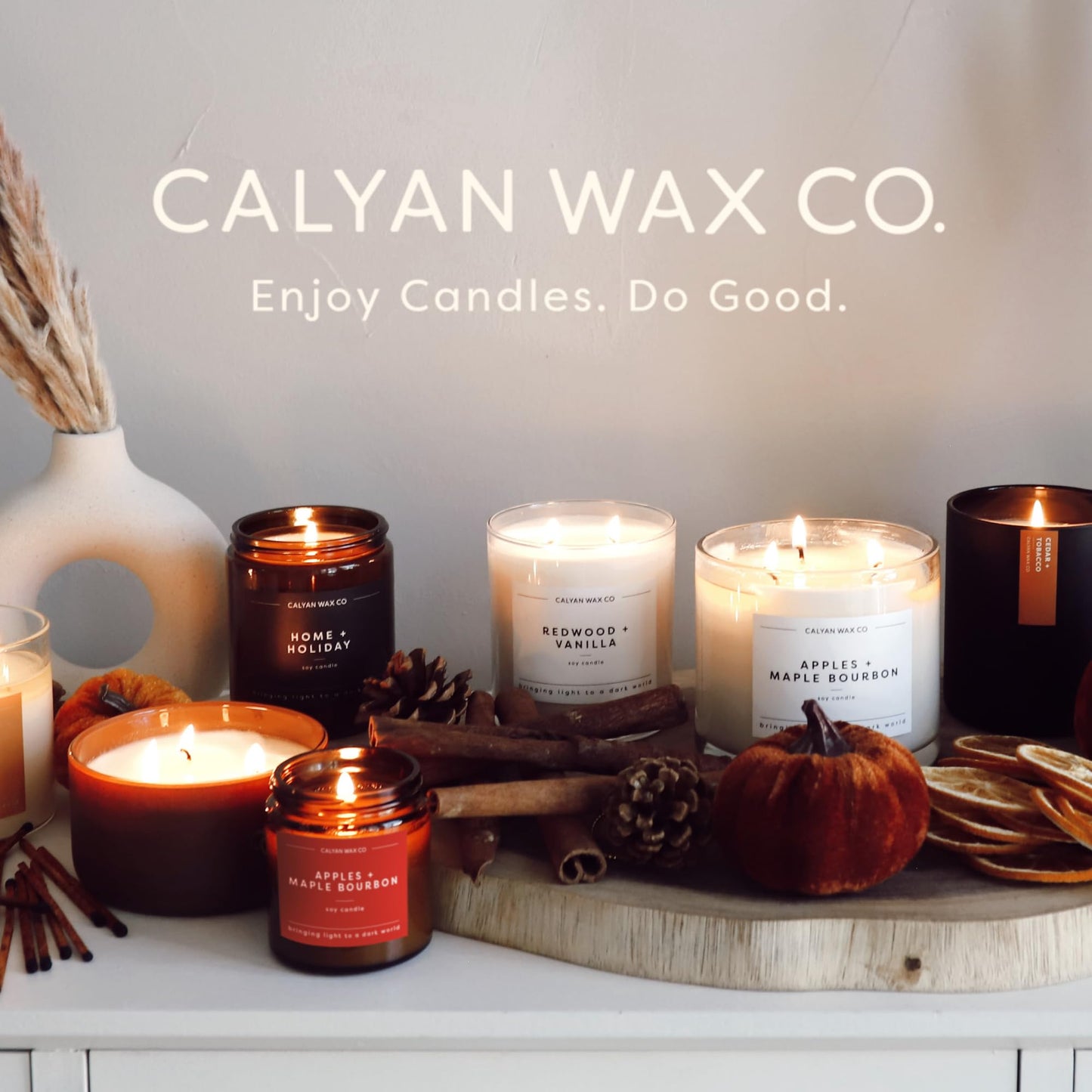 Calyan Wax Co. Fall 3 Wick Scented Candle Gift Set - 4 Luxury Autumn Scented Candles - 43 Hour Burn - 3 Wick Clean Soy Wax Candles - Long Lasting Large Glass Jar Candle for Home - 14.9oz