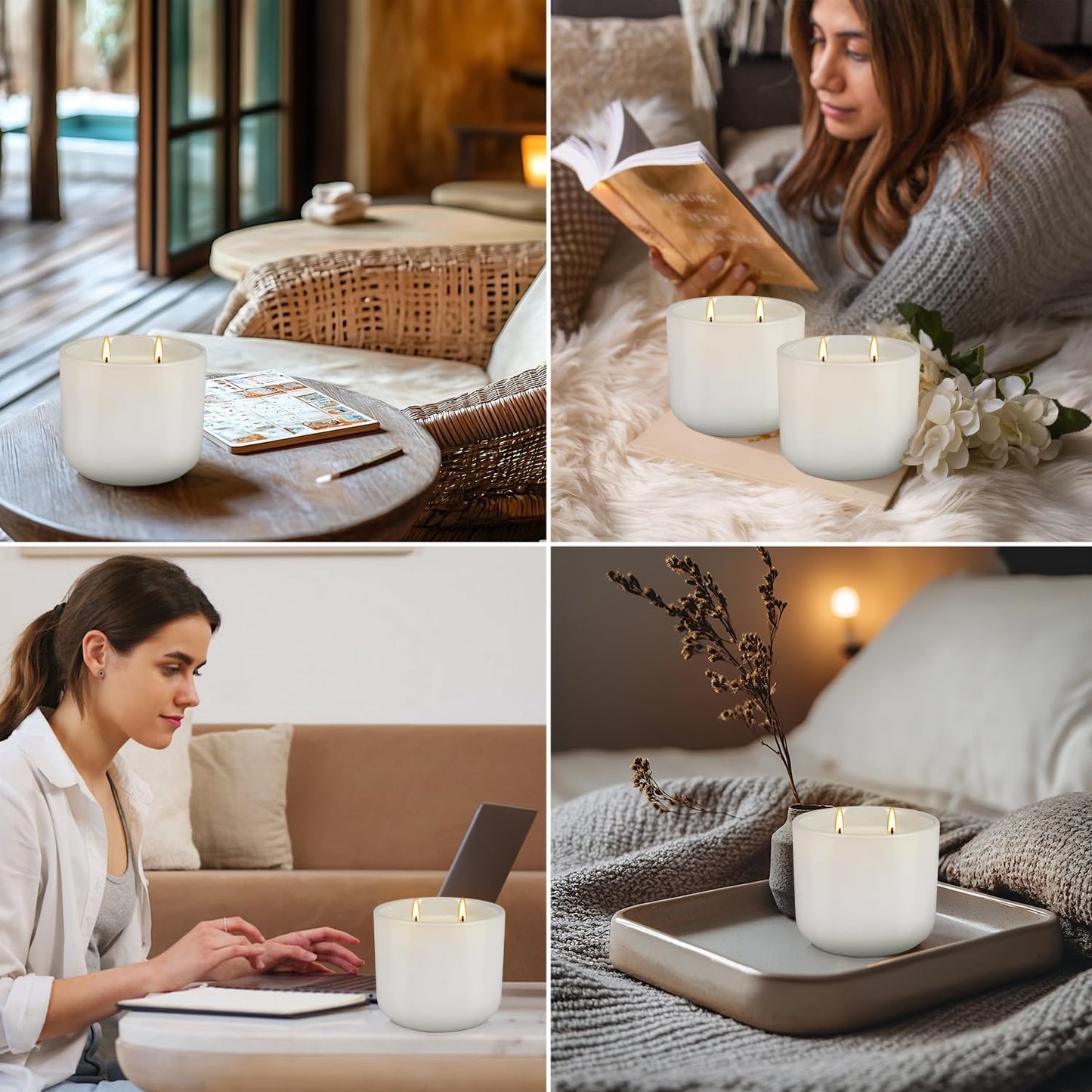 Wfmolcand 2-Pack Citronella Candles in White Ceramic Jars - 2 Cotton Wicks, Citronella Oil with Elegant White Pillar Design Perfect for Outside Patio, Camping & Garden, Summer Gifts for Indoor Home