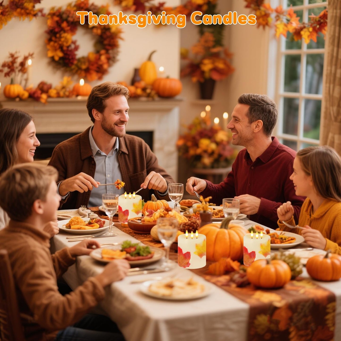 Large 3 Wick Flameless Candles, 4"x4" Flickering Maple Leaves LED Candles with Remote & Timer, Real Wax Electric Pillar Candles Battery Operated, Fall Candles for Thanksgiving Harvest Autumn Decor