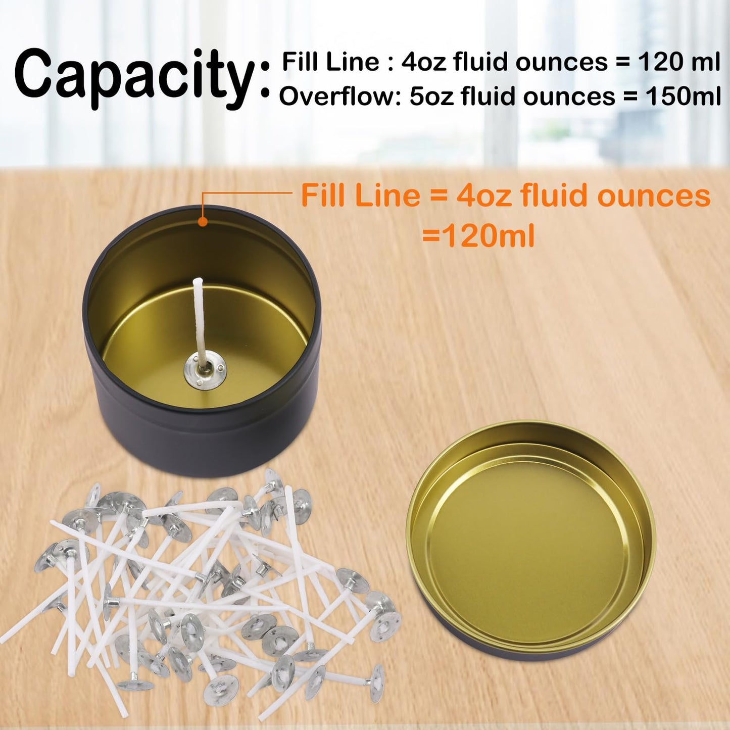 Biugaaufai 48 Pack 4 oz Black Metal Candle Tins with Lids and Wicks, Round Bulk Metal Candle Making Jar, Round 4 oz Candle Tins for DIY Candle Making and Storage
