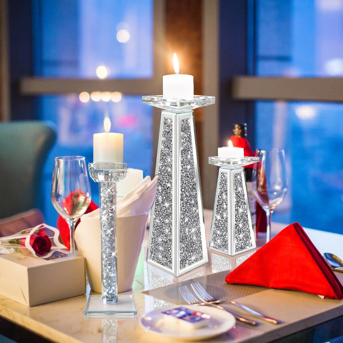 Wocred Candle Holders Set of 2.Stunning Shabbat Candle Holders.8.6" Tall Crystal Candlestick Holders for Dinning Room,Mantelpiece.
