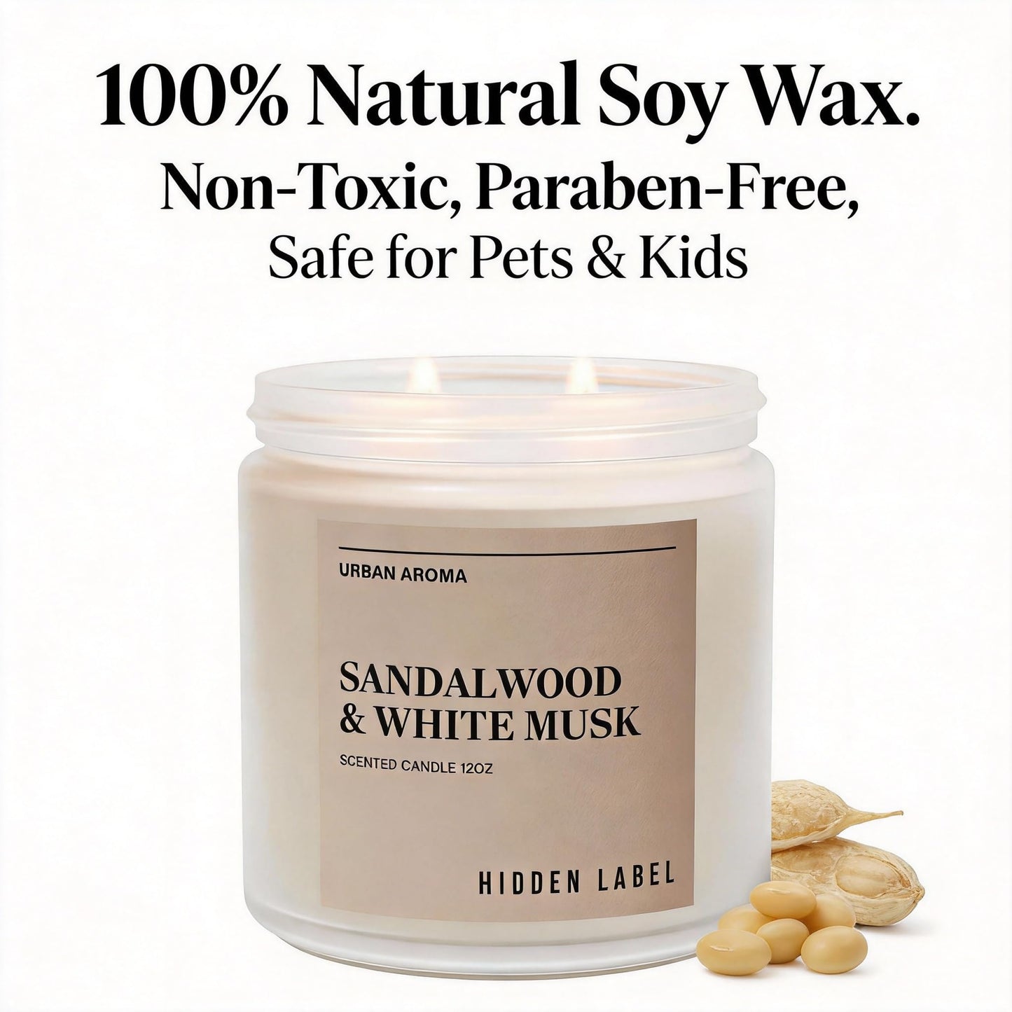 Sandalwood White Musk Scented Candle, 12oz Natural Soy Wax, 2 Wick Aromatherapy Candles for Home, 70Hours Burn Time, Non Toxic, Clean Burn, Gifts for Women, Yoga, Stress Relief, Relaxation