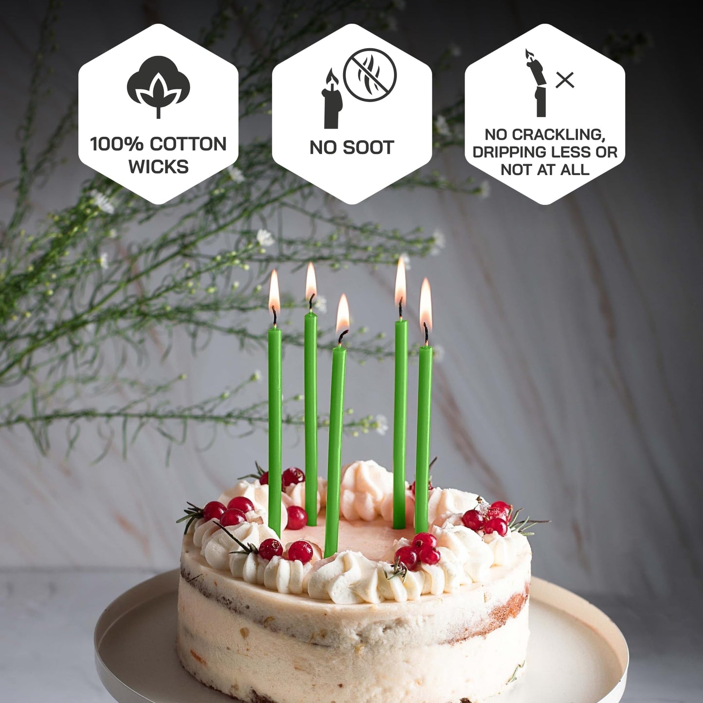 Danilovo Thin Taper Beeswax Candles - Honey-Scented, Decorative Candles Ideal for Birthday Decoration or Church Prayers - Green Drip Free, Tall & Smokeless Pack of 50 pcs, 7.3 x 0.24 inch