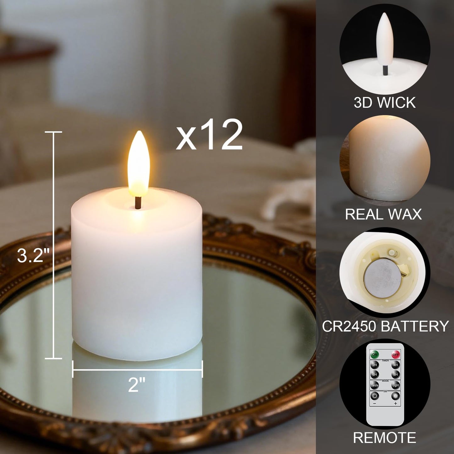 GenSwin Real Wax Tea Lights Candles Battery Operated, Flameless LED Tealights Candles with 6H Timer, 10 Pcs Battery Tea Lights with 3D Flame for Christmas Holiday Home Decor(Ivory, D1.6” x H2”)