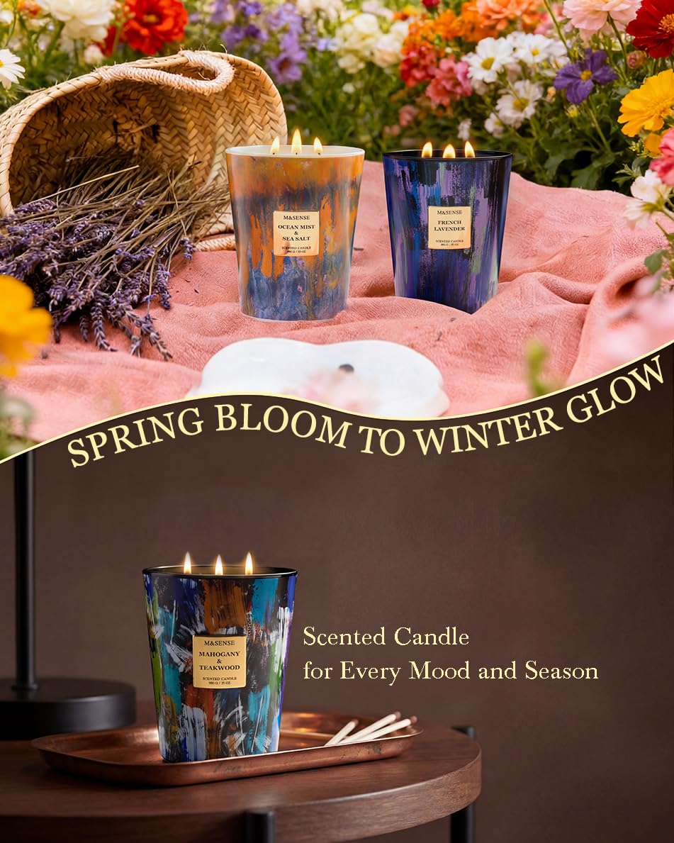 M&SENSE Large 3-Wick Coconut Vanilla Scented Soy Candle, 35oz 150 Hours Non-Toxic, Summer Candles Party Essential Spa Home Fragrance & Decor