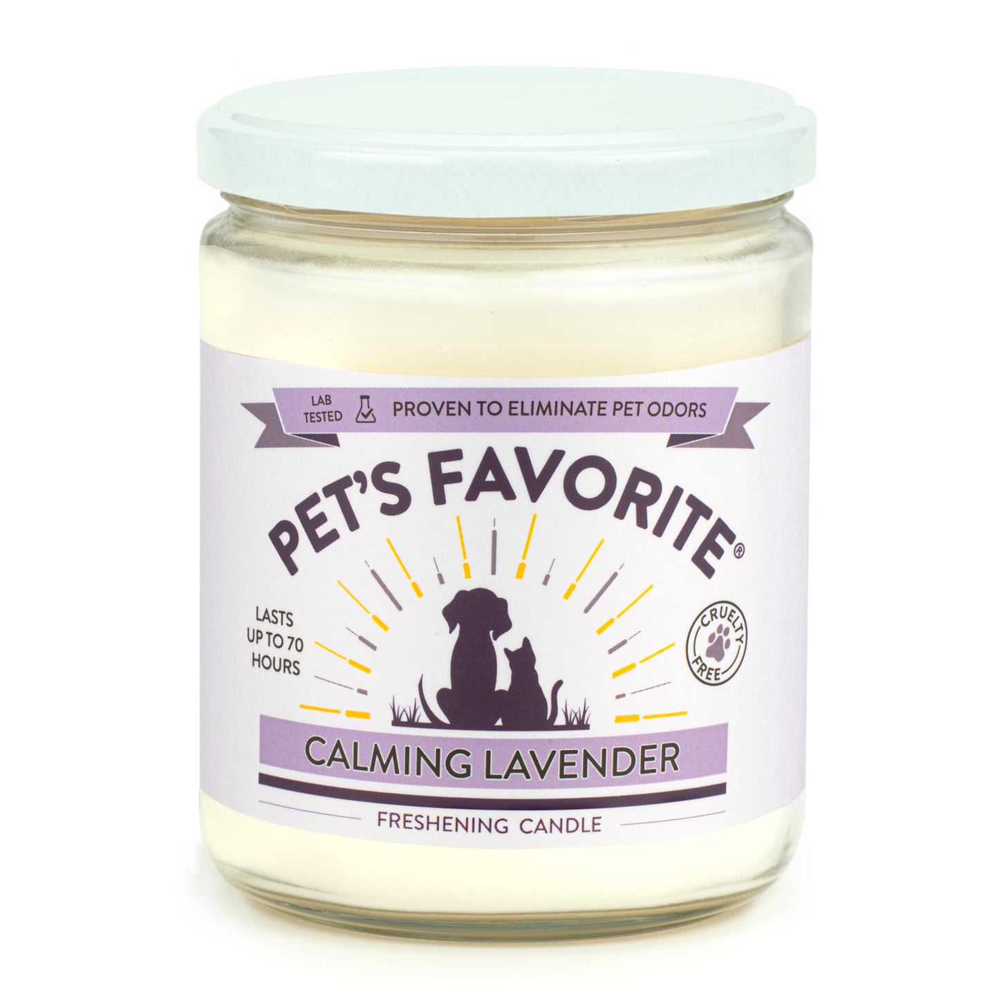 Pet's Favorite Calming Lavender Pet Odor Candle, Clean Burning, Long Lasting Scented Candles with a Natural Fiber Wick and 70 Hour Burn Time, Pack of 1