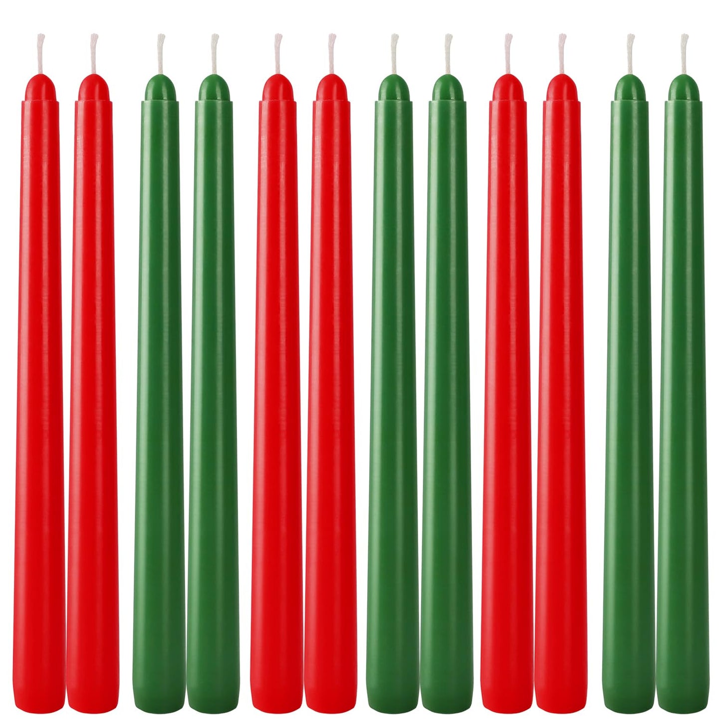 12-Pack 10-Inch Green & Red Christmas Taper Candles - Perfect for Holiday Decorations and Parties