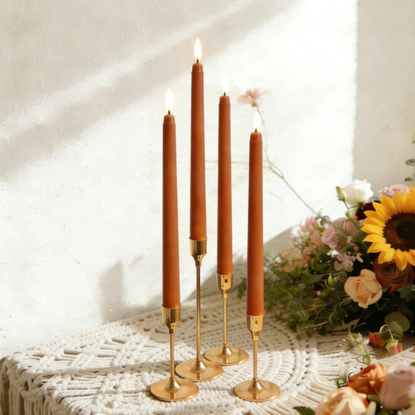 Ni-JASW Orange Flameless Taper Candles with Remote, Flickering Battery Powered Holiday LED Candlesticks Set of 4