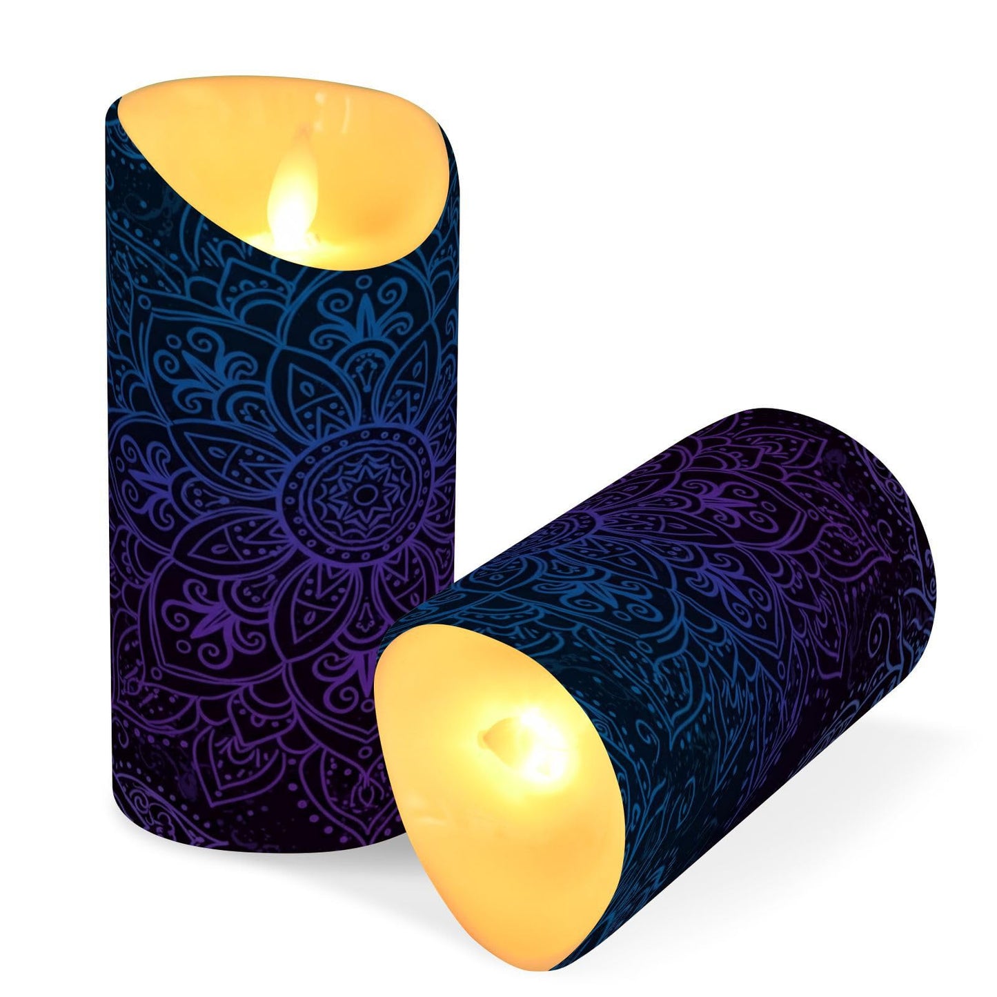 Flameless Candles Set of 2 Boho Ethnic Mandala A Realistic LED Candles with Remote Battery Operated Holiday Decorations