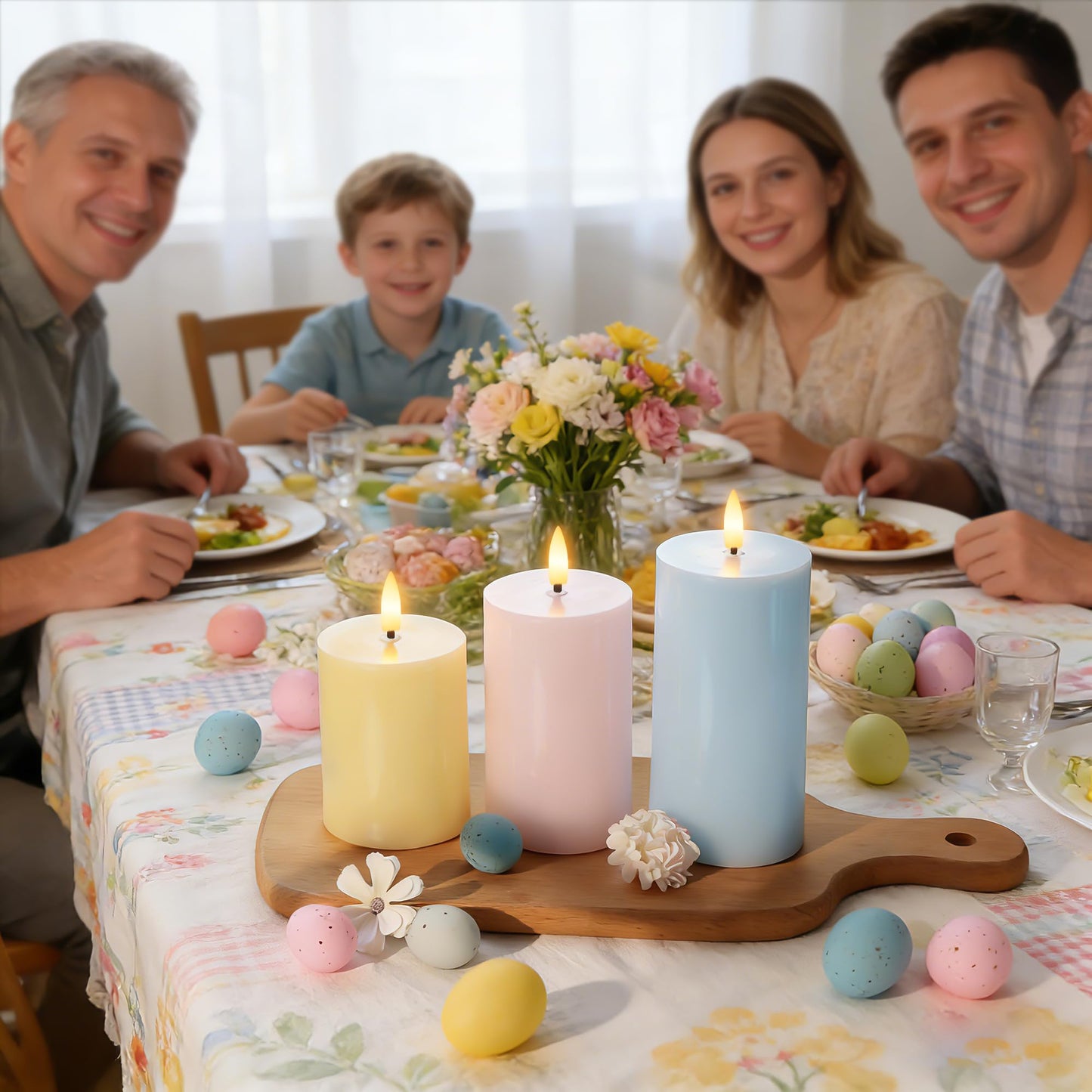 AFINETH Flameless Easter Candles with Remote, Battery Operated Pastel Spring Candles for Home & Table Decor, Realistic Flickering LED Pillar Candles for Easter & Spring Decor Set of 3