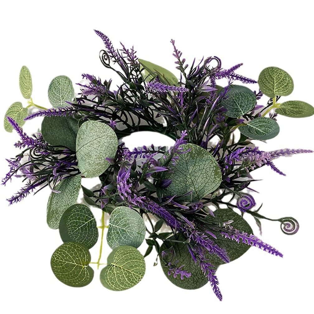 2Pcs Candle Rings Wreaths 3 Inch Center Spring Artificial Eucalyptus Lavender Candle Holder 10" Small Boho Wreath for Easter Wedding Summer Holiday Home Kitchen Table Centerpiece