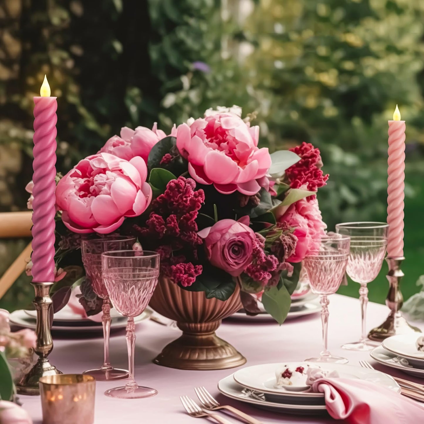 Baquler 6 Pcs Pastel Pink Flameless Taper Candle Twisted LED 9.65 Inch Taper Candles Battery Operated Spiral Candlesticks for Valentine Wedding Birthday Home Party Holiday Dinner Fireplace