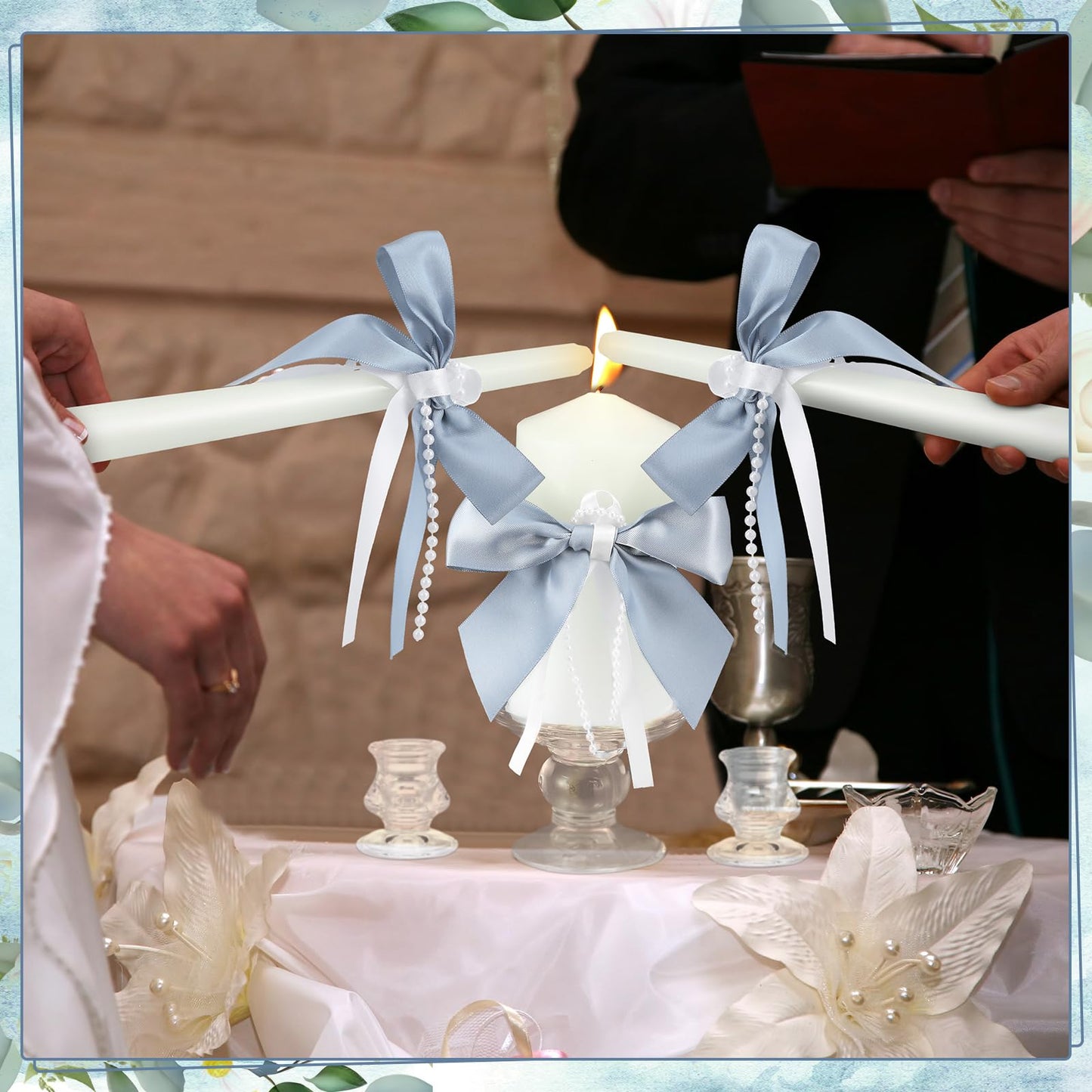 Conelist 3 Pcs Unity Candles for Wedding with Satin Bow and Glass Candle Holder Coquette Unity Pillar and Taper Candles Set Wedding Ceremony Reception Decor for Formal Events Church(Dusty Blue)