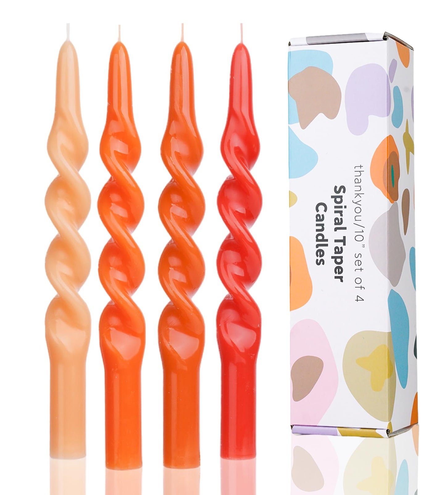 LPUSA Orange Spiral Taper Candles Twisted Candle Conical Stick Candles for Holiday Wedding Party Wax Unscented Dinner Candle Dripless,Christmas Gift H 10 Inch, 4pcs（Gradient Orange-B）