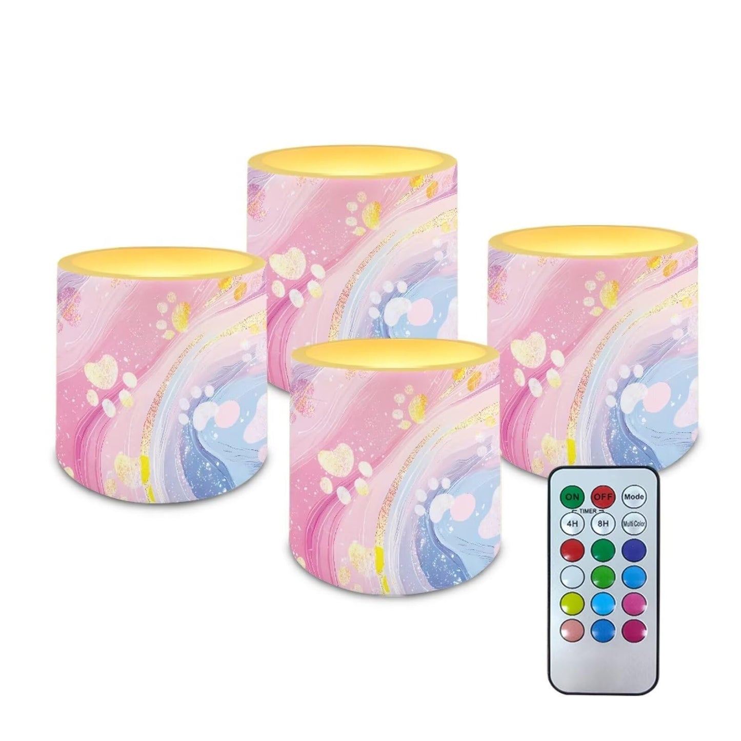 Cozeyat Pink Blue Marble Flameless Candles 4 Pack Battery Operated with Remote Control Timer LED Pillar Candles Waterproof for Indoor Outdoor Decor