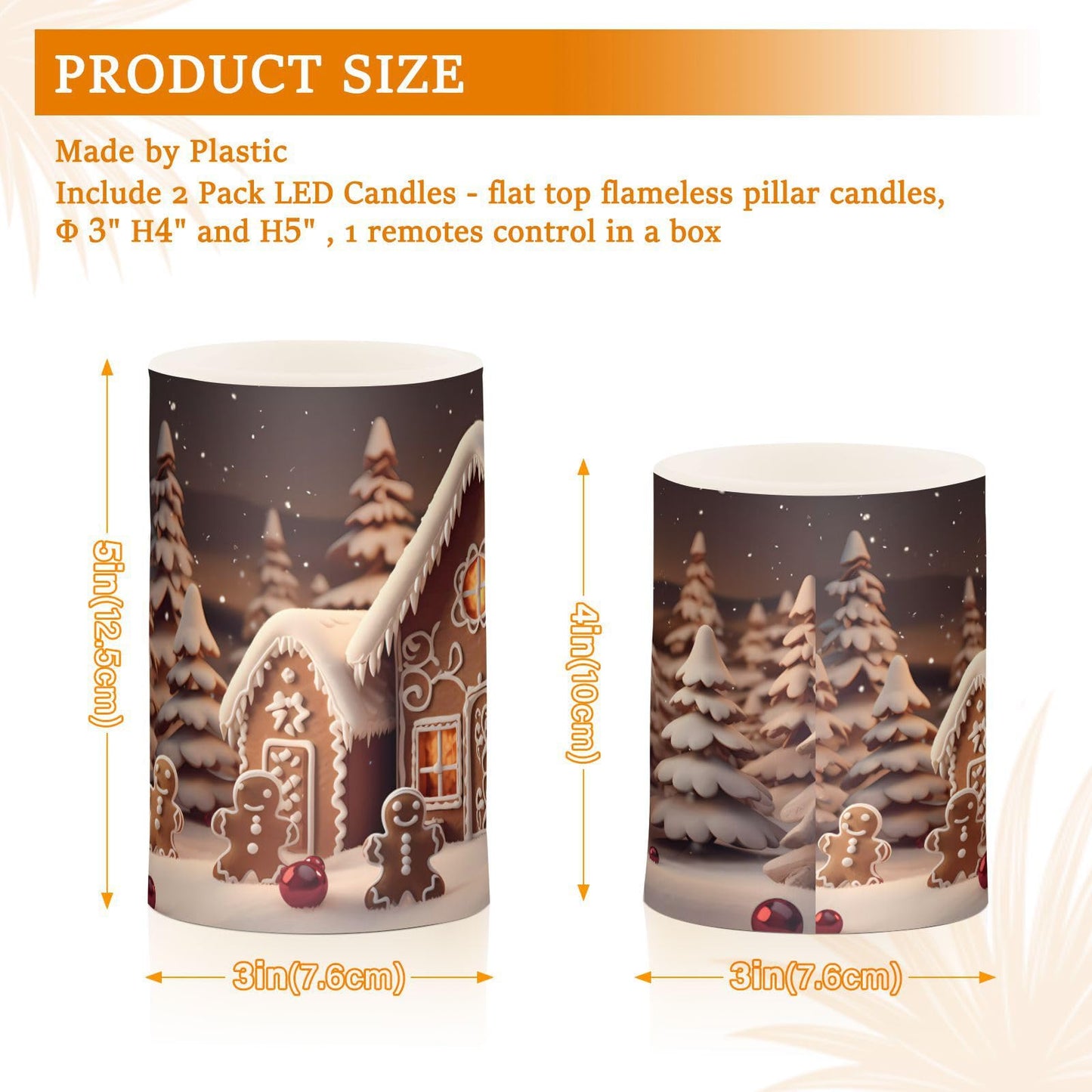 ALAZA Christmas Gingerbread House Flickering Flameless Candles Battery Operated with Remote Timer,Tea Light Candles LED Pillar Votive Candles Set of 2 for Outdoor Indoor Decorations